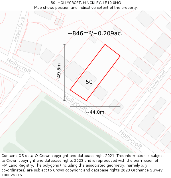 50, HOLLYCROFT, HINCKLEY, LE10 0HG: Plot and title map