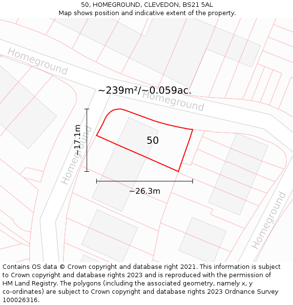 50, HOMEGROUND, CLEVEDON, BS21 5AL: Plot and title map