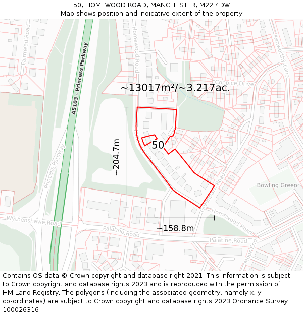 50, HOMEWOOD ROAD, MANCHESTER, M22 4DW: Plot and title map