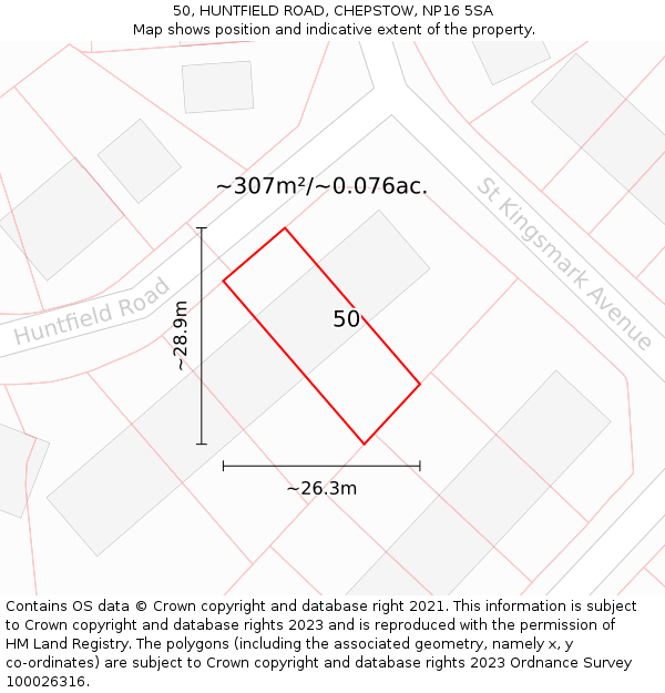 50, HUNTFIELD ROAD, CHEPSTOW, NP16 5SA: Plot and title map