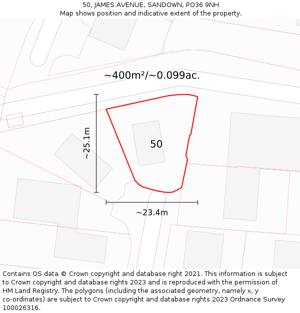 50, JAMES AVENUE, SANDOWN, PO36 9NH: Plot and title map