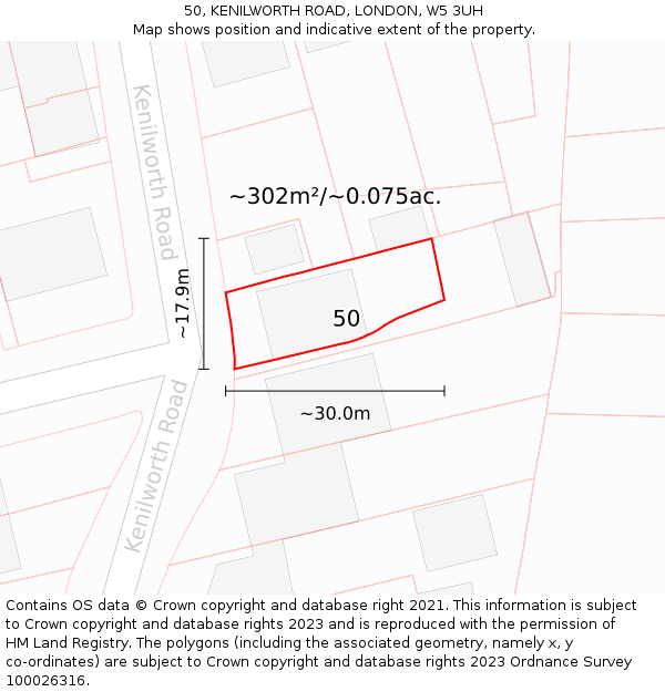 50, KENILWORTH ROAD, LONDON, W5 3UH: Plot and title map