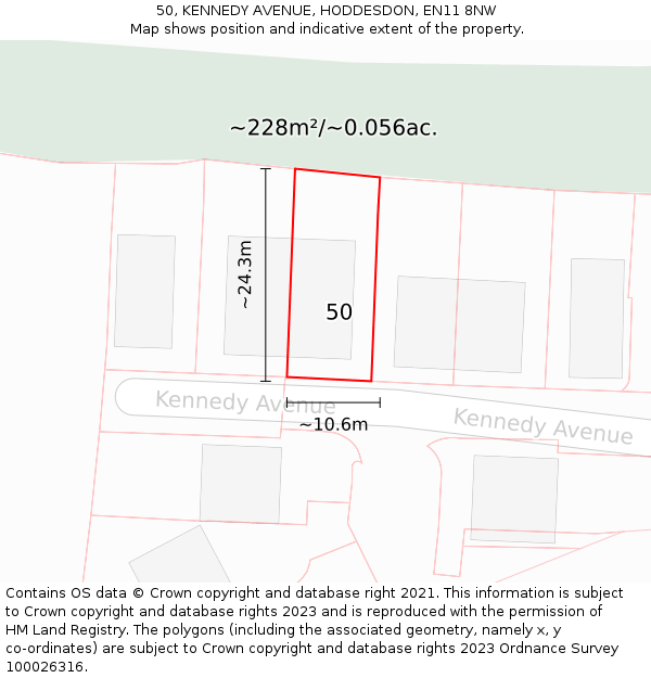 50, KENNEDY AVENUE, HODDESDON, EN11 8NW: Plot and title map