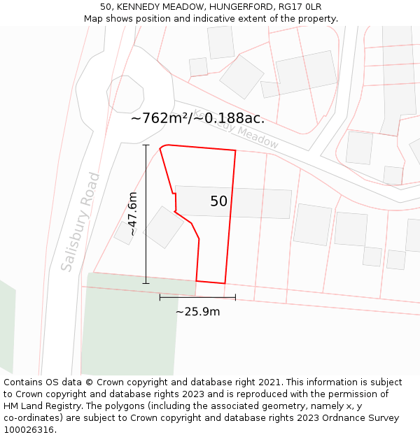50, KENNEDY MEADOW, HUNGERFORD, RG17 0LR: Plot and title map