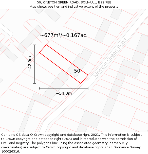 50, KINETON GREEN ROAD, SOLIHULL, B92 7EB: Plot and title map