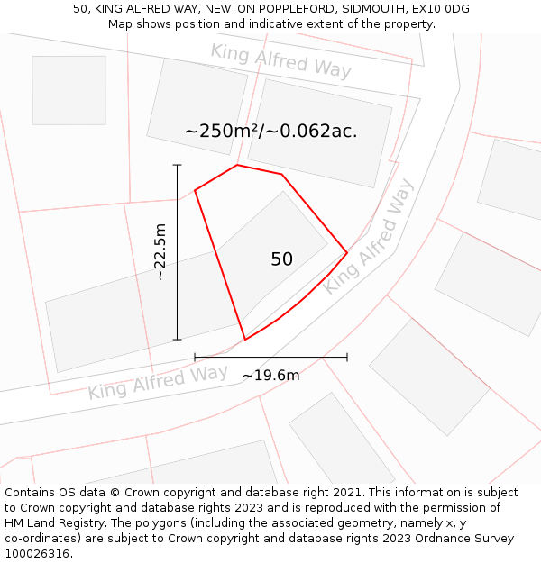 50, KING ALFRED WAY, NEWTON POPPLEFORD, SIDMOUTH, EX10 0DG: Plot and title map