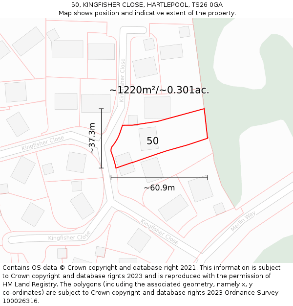 50, KINGFISHER CLOSE, HARTLEPOOL, TS26 0GA: Plot and title map