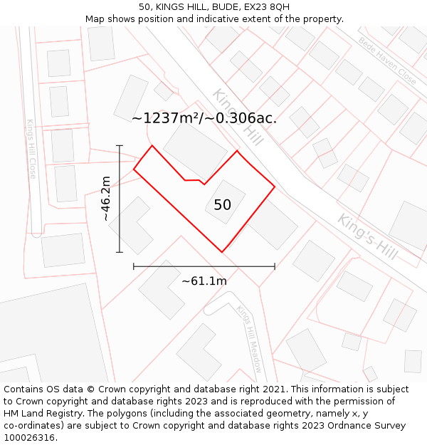 50, KINGS HILL, BUDE, EX23 8QH: Plot and title map