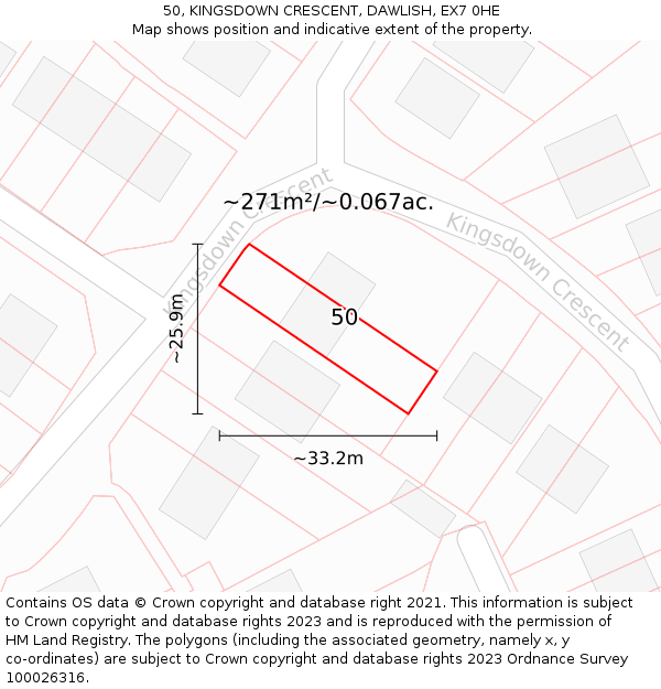 50, KINGSDOWN CRESCENT, DAWLISH, EX7 0HE: Plot and title map