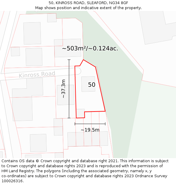 50, KINROSS ROAD, SLEAFORD, NG34 8GF: Plot and title map