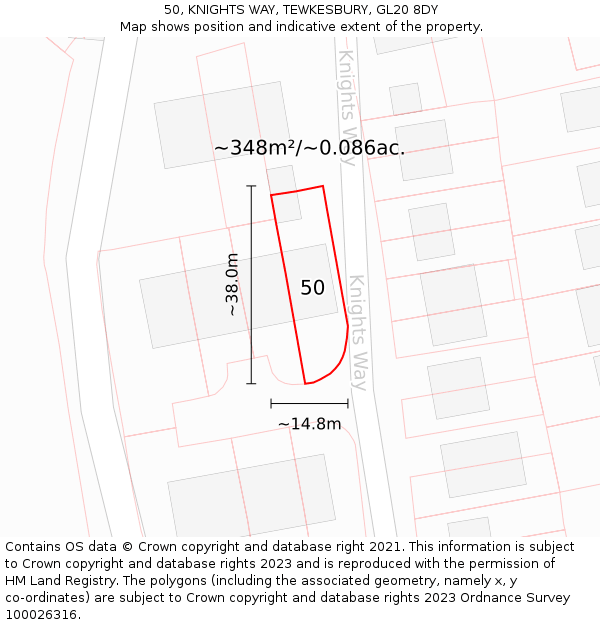 50, KNIGHTS WAY, TEWKESBURY, GL20 8DY: Plot and title map