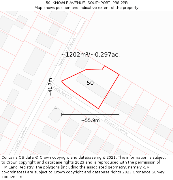 50, KNOWLE AVENUE, SOUTHPORT, PR8 2PB: Plot and title map