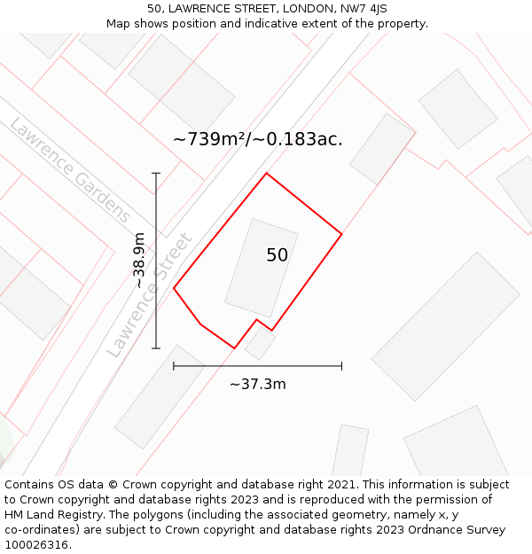 50, LAWRENCE STREET, LONDON, NW7 4JS: Plot and title map