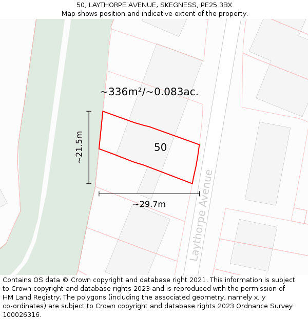 50, LAYTHORPE AVENUE, SKEGNESS, PE25 3BX: Plot and title map