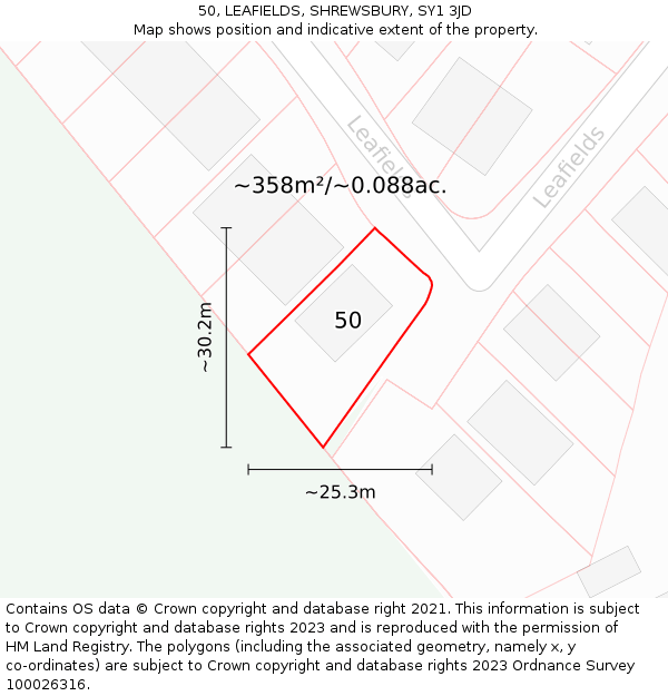 50, LEAFIELDS, SHREWSBURY, SY1 3JD: Plot and title map