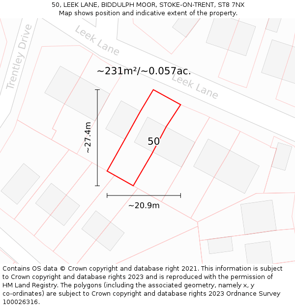 50, LEEK LANE, BIDDULPH MOOR, STOKE-ON-TRENT, ST8 7NX: Plot and title map