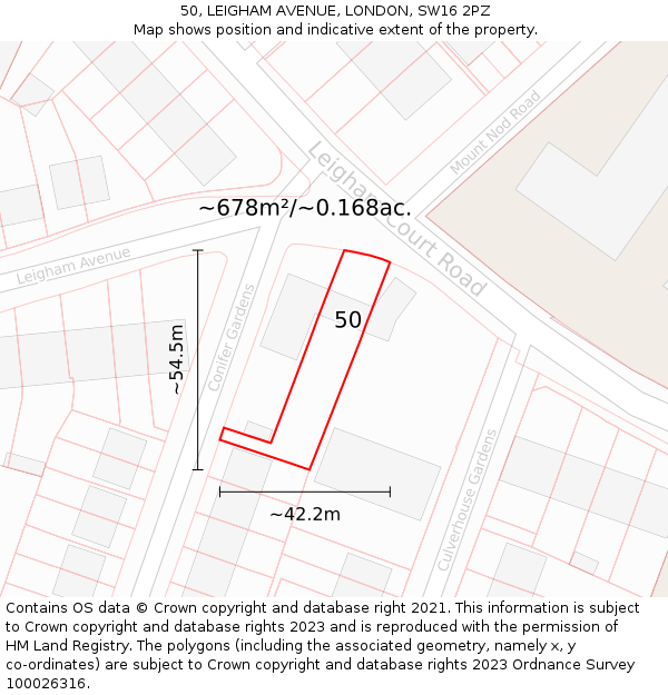 50, LEIGHAM AVENUE, LONDON, SW16 2PZ: Plot and title map