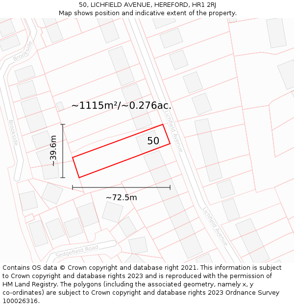 50, LICHFIELD AVENUE, HEREFORD, HR1 2RJ: Plot and title map