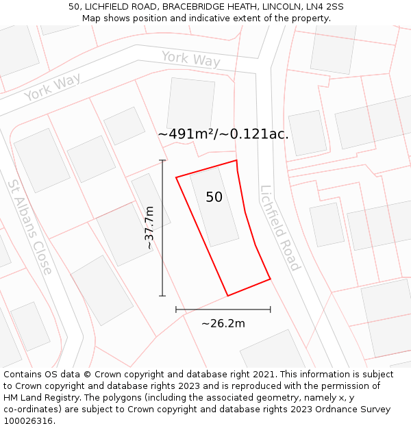 50, LICHFIELD ROAD, BRACEBRIDGE HEATH, LINCOLN, LN4 2SS: Plot and title map