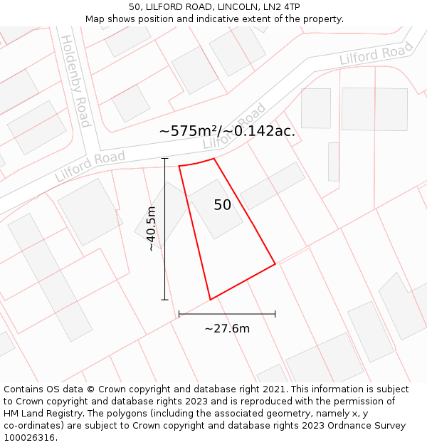 50, LILFORD ROAD, LINCOLN, LN2 4TP: Plot and title map