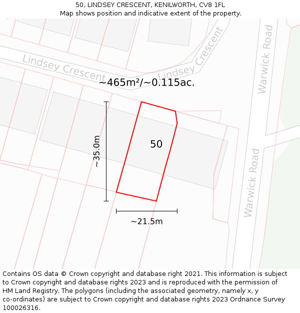 50, LINDSEY CRESCENT, KENILWORTH, CV8 1FL: Plot and title map