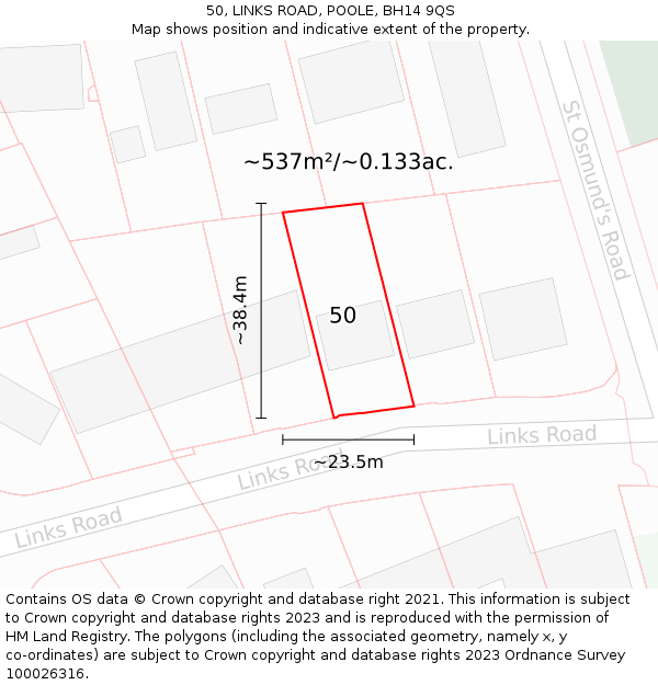 50, LINKS ROAD, POOLE, BH14 9QS: Plot and title map