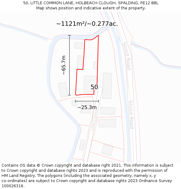 50, LITTLE COMMON LANE, HOLBEACH CLOUGH, SPALDING, PE12 8BL: Plot and title map