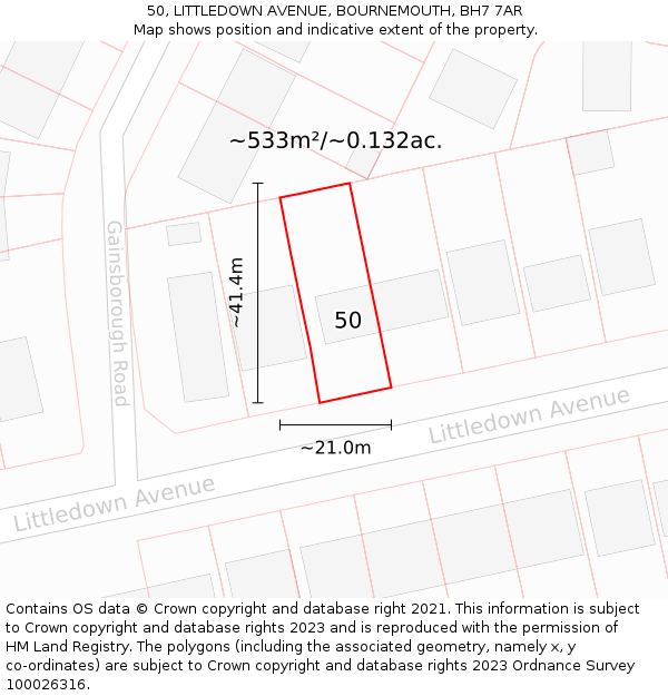 50, LITTLEDOWN AVENUE, BOURNEMOUTH, BH7 7AR: Plot and title map