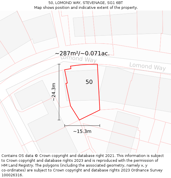 50, LOMOND WAY, STEVENAGE, SG1 6BT: Plot and title map