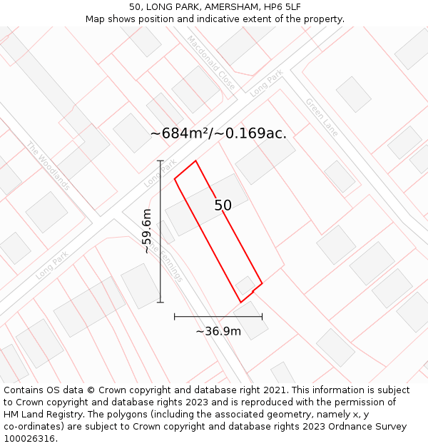 50, LONG PARK, AMERSHAM, HP6 5LF: Plot and title map