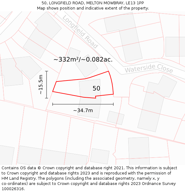 50, LONGFIELD ROAD, MELTON MOWBRAY, LE13 1PP: Plot and title map