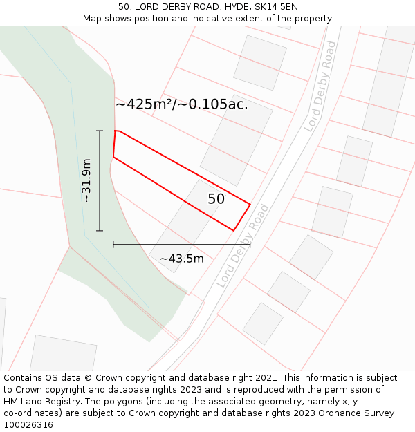 50, LORD DERBY ROAD, HYDE, SK14 5EN: Plot and title map