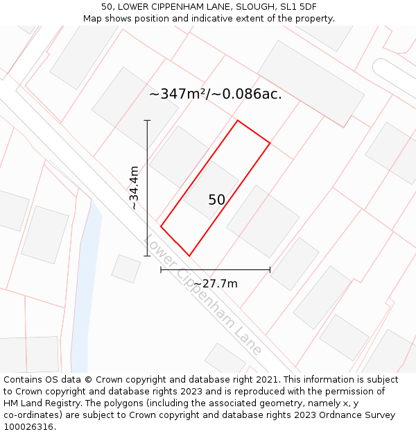 50, LOWER CIPPENHAM LANE, SLOUGH, SL1 5DF: Plot and title map