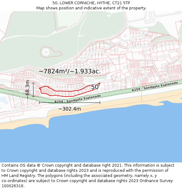 50, LOWER CORNICHE, HYTHE, CT21 5TP: Plot and title map