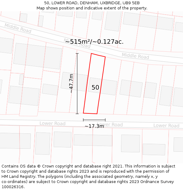 50, LOWER ROAD, DENHAM, UXBRIDGE, UB9 5EB: Plot and title map