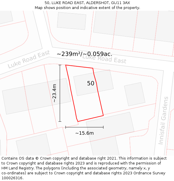 50, LUKE ROAD EAST, ALDERSHOT, GU11 3AX: Plot and title map