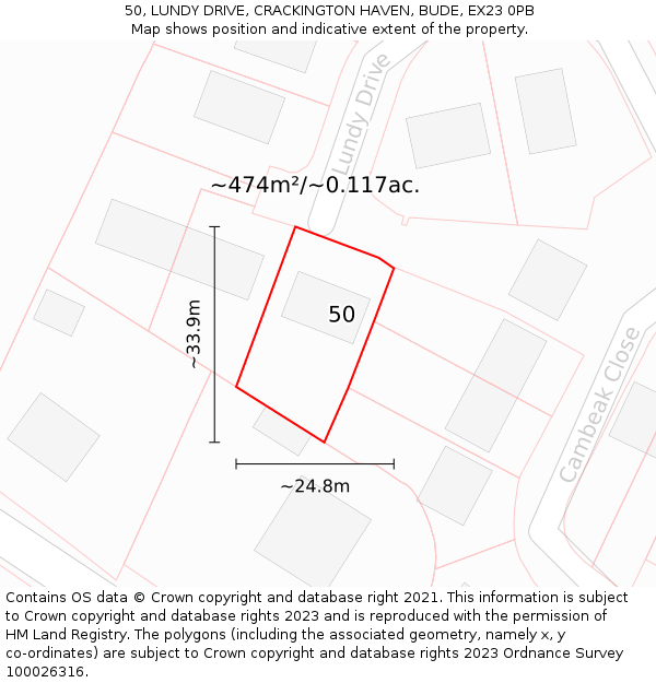 50, LUNDY DRIVE, CRACKINGTON HAVEN, BUDE, EX23 0PB: Plot and title map