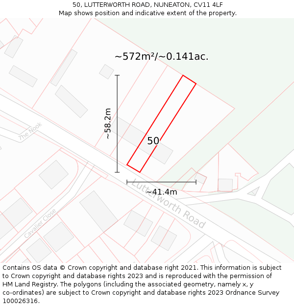 50, LUTTERWORTH ROAD, NUNEATON, CV11 4LF: Plot and title map