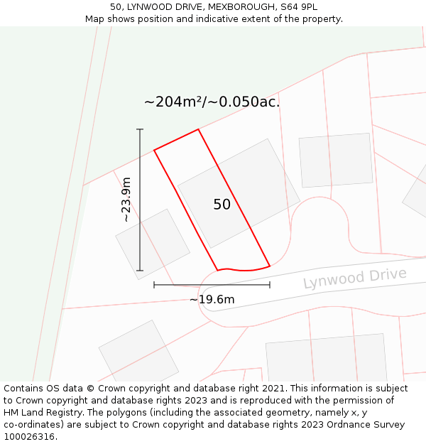 50, LYNWOOD DRIVE, MEXBOROUGH, S64 9PL: Plot and title map