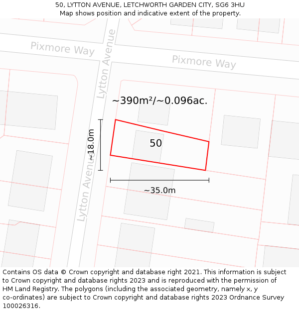 50, LYTTON AVENUE, LETCHWORTH GARDEN CITY, SG6 3HU: Plot and title map