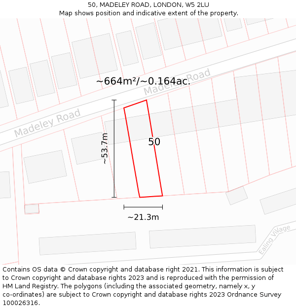 50, MADELEY ROAD, LONDON, W5 2LU: Plot and title map