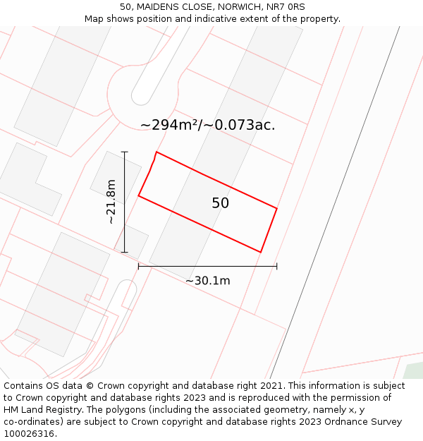 50, MAIDENS CLOSE, NORWICH, NR7 0RS: Plot and title map