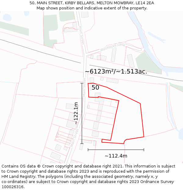 50, MAIN STREET, KIRBY BELLARS, MELTON MOWBRAY, LE14 2EA: Plot and title map