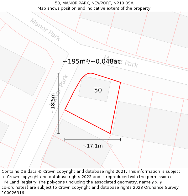 50, MANOR PARK, NEWPORT, NP10 8SA: Plot and title map