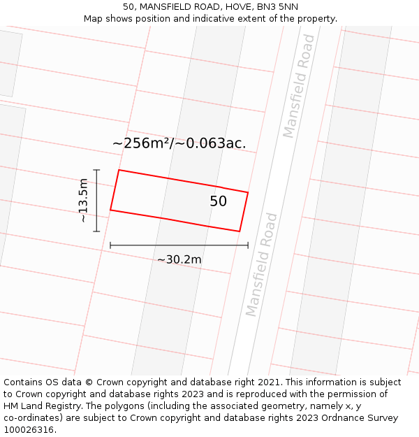 50, MANSFIELD ROAD, HOVE, BN3 5NN: Plot and title map