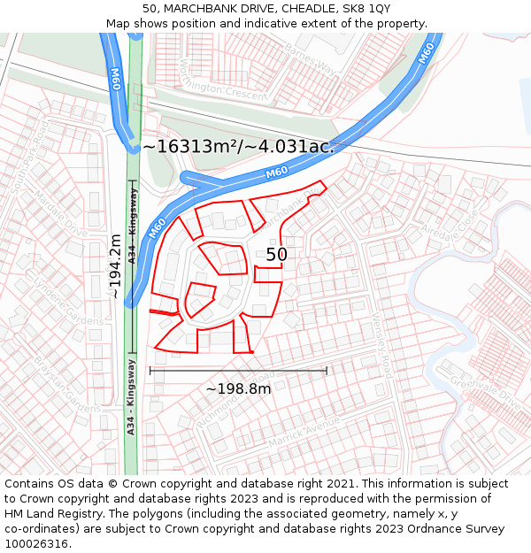 50, MARCHBANK DRIVE, CHEADLE, SK8 1QY: Plot and title map