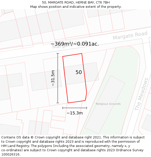 50, MARGATE ROAD, HERNE BAY, CT6 7BH: Plot and title map