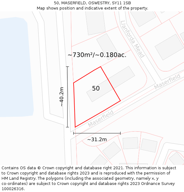 50, MASERFIELD, OSWESTRY, SY11 1SB: Plot and title map