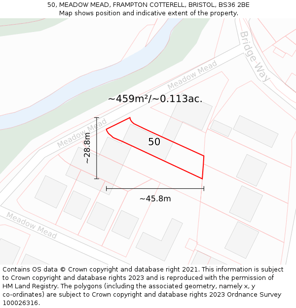 50, MEADOW MEAD, FRAMPTON COTTERELL, BRISTOL, BS36 2BE: Plot and title map