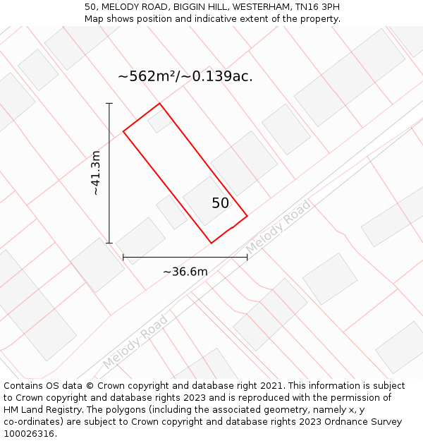50, MELODY ROAD, BIGGIN HILL, WESTERHAM, TN16 3PH: Plot and title map